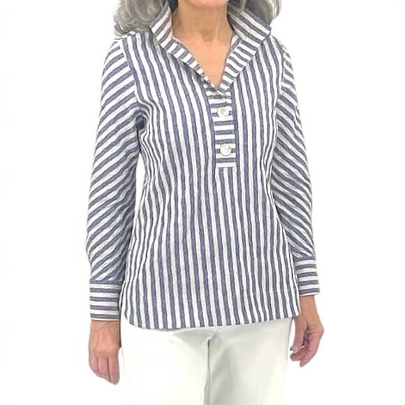 NEW J'ENVIE/ELI bias sleeve shirt in indigo/white